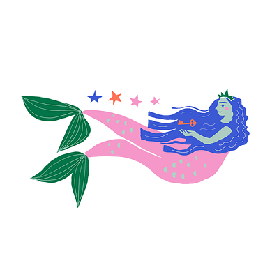 siren illustrate illustration mermaid mural mural art mural design procreate siren starbucks stars