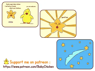 Baby Chicken episode 21 animals art baby chicken beautiful brightness comic design drawing goodbye graphic happy help illustration inspirational kindness motivation sky star vector yellow