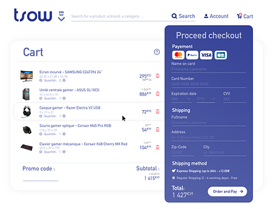 tsow - daily 002 application design application ui card checkout checkout page daily 002 daily 100 challenge daily ui dailyui design flat game gamer pay payement paypal shipping shop shopping cart tsow