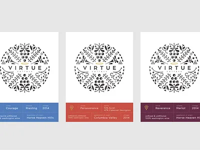 Virtue Cellars Wine Labels V1 bottle design bottle label bottles brand brand identity branding logodesign logotype package packaging packagingdesign pnw smallbiz textures wine wine label