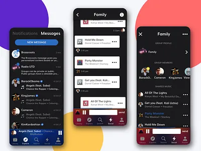 Brassroots Messaging messaging app mobile mobile app design music app music player native app ui ux