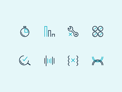 Iconography assurance blue consistency dribbble engineering flat design graph graphic design icons illustration illustrator line icons marketing navy sound speed teal tools vector vibration