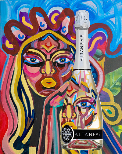 Alta Neve Rosé Wine Bottle Design Mockup acrylicpainting branding colorful design mockup packaging design packagingdesign painting photoshop wine branding winery