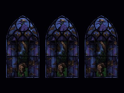 Dark Designs > Dark Times bats caged collage covid19 esoteric plague stained glass virus window