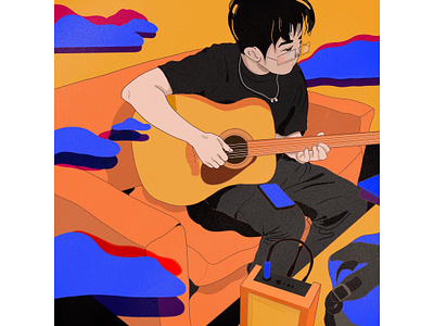 Tiny Little Amp album cover amp art clouds design guitar illustration lofi music procreate vibe