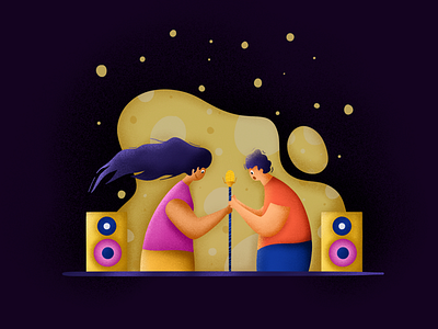 Singing couple illustration logo mic singing song sounds