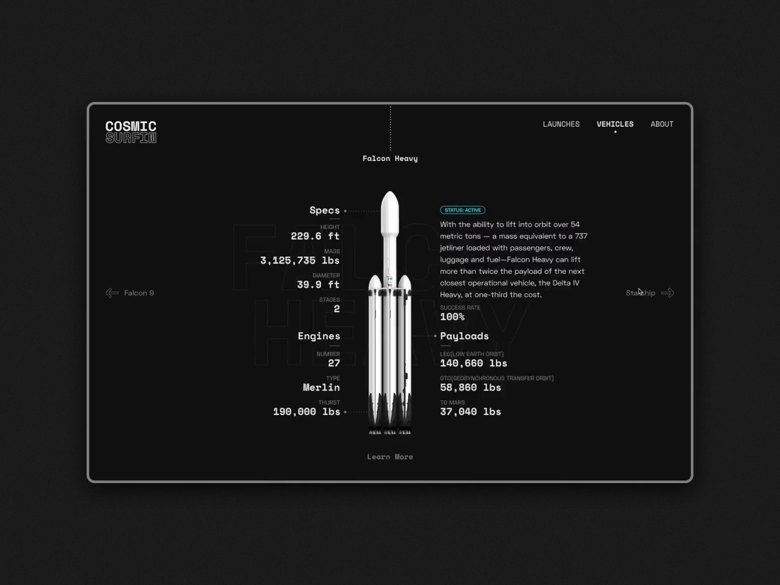 SpaceX Cosmic Surfin - 05 graphic design rocket space spacex typography ui ui design uiux universe user experience user interface user interface design ux visual design web web design webdesign website website concept website design