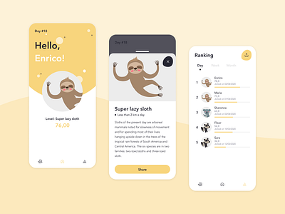 Lazy sloth - The less you move the better app app design confinement mobile mobile app mobile app design sloth steps ui ux uxdesign walking