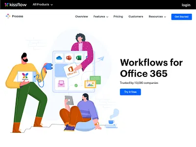 Powered by Kissflow adobe collaboration device graphicdesign illustration illustrator integration office platform plug power powered suite team team work teamwork vectorart work workflow