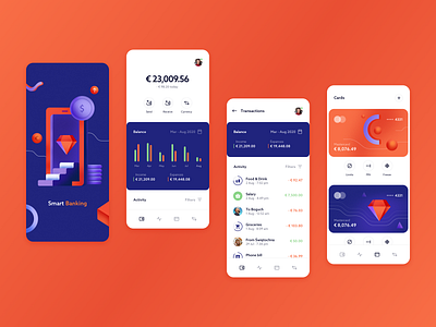 Smart Banking - mobile app concept account app balance bank banking business chart credit card finance fintech illustration income mobile mobile app money savings splash screen statistics tabs transactions