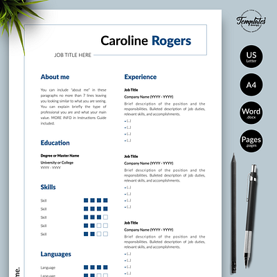 Modern Resume for Word & Pages “Caroline Rogers” 1 page cv 2 page cv 3 page cv creative resume word cv creative resume cv design cv template cv template mac cv template pc letter template modern resume printable cv professional resume resume for word resume modern resume template resume template word