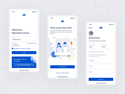 Dipendenti in Cloud app app design blue employee figmadesign gusto hr hr cloud human resources login new user payroll register registration registration form saas ui worker