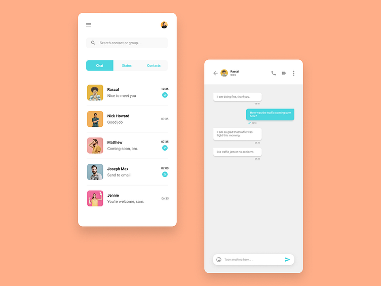 Mobile chat app - UI Design by Aji Pujo Hardiyanto on Dribbble