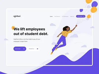 Rightfoot - LP - Branding & Hero baloon brand design foot hero landing page logo product design right student debt ui ux