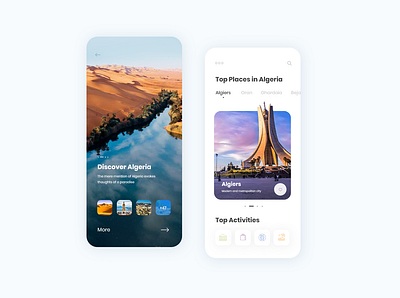 Tourism App algeria app branding button design icon menu mobile tourism typography ui ux welcome