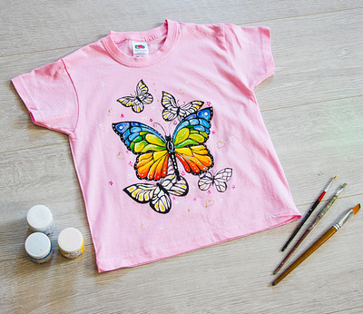 Hand-painted T-shirt, butterfly, customization apparel art design drawing fashion hand painted handmade illustration paint painting