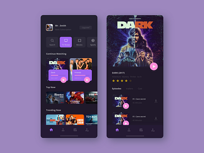 Online Movie TV series streaming app - Dark Version amazon prime amazon prime videos clean dark dark friends hulu illustration ios iphone movies netflix tv shows uidesign uiux video