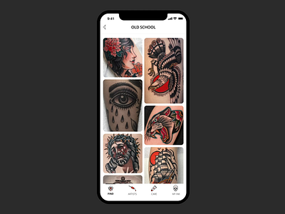 Choosing a tattoo - swiping cards animation app cards design designs gallery illustration images mobile old school save swipe swiping tattoo tattoo design ui uiux ux