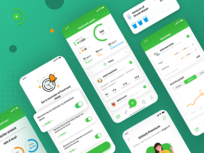 Calorie Counter and Health Tracker App app calorie chart counter excercise food health ios mobile notification sport tracker ui ux water