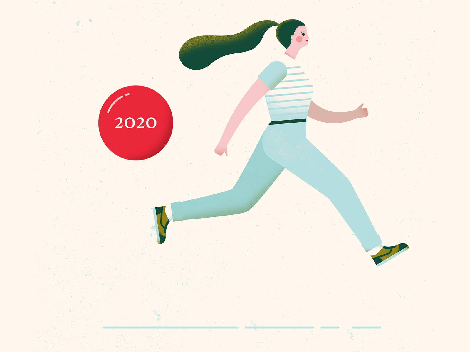 Running away from 2020 after effects animation animation 2d flat gif girl human illustration looping minimal motion motion design pastel person running simple swiss texture vector woman