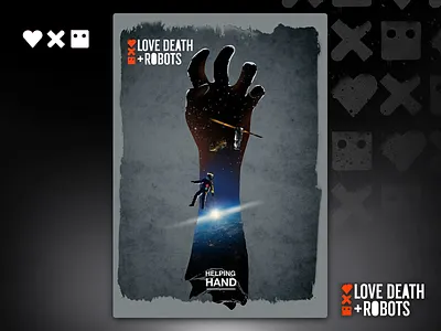 Love Death + Robots - Helping Hand Poster illustration digitalart hand illustration lovedeathandrobots netflix poster poster art poster design robots satellite sci fi space spaceman