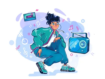 80's girl 80s dance illustration inspiration music party retro style
