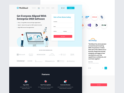 Landing for OKR Software clean design illustration interface landing light minimal web webdesign