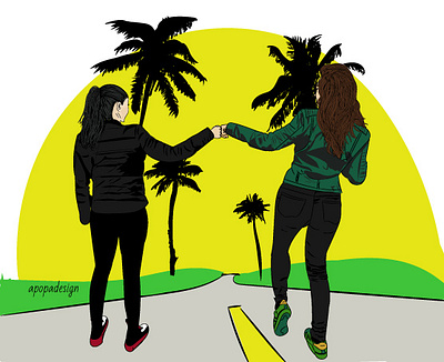 friendship goals 2020 design colorful friends friends illustration funky and fresh graphic illustration illustrator palm tree travel traveler illustration