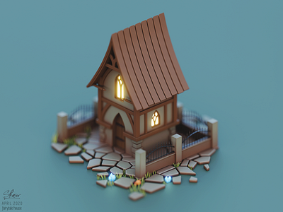 Elven fairytale house #2 3d blender blender3d bricks building cottage diorama elven enchanted fairytale fantasy art house illustration isometric medieval