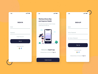 Fitness App adobe adobe xd app application design branding design fitness app login login design minimal mobile design sign in typography ui ui design uiux ux vector vectors welcome ui