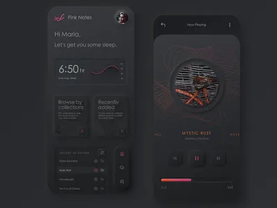 Pink Notes app design music neumorphism sleep ui ux visual design