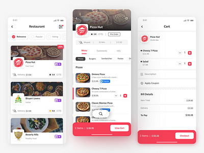 Food Delivery app application basket cart checkout design drink food app list payment pizza pizza hut restaurants takeaway takeout ui uiux ux