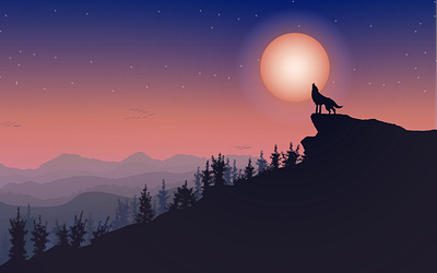 Single Wolf animal art design fog graphic illustrator moon natural photo photoshop star sunset vector view wolf