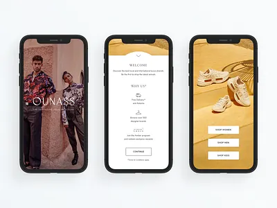 Onboarding Luxury Experience for Ounass e commerce ecommerce ecommerce app fashion fashion app ios app luxury design minimal onboarding onboarding ui shopping app ui ux uxdesign uxui