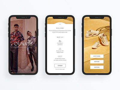 Onboarding Luxury Experience for Ounass e commerce ecommerce ecommerce app fashion fashion app ios app luxury design minimal onboarding onboarding ui shopping app ui ux uxdesign uxui