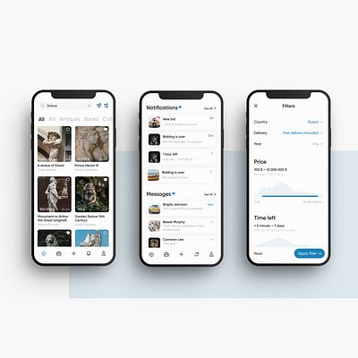 Auction 2020 app application auction bid filters finans ios iphone lot messages mobile notifications price ui ui design ux uxdesign