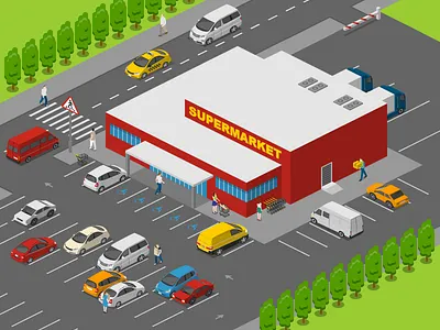 Supermarket Outside 2.5d illustration isometric template vector