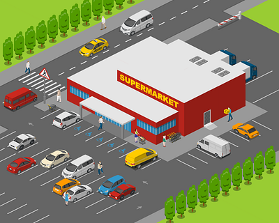 Supermarket Outside 2.5d illustration isometric template vector