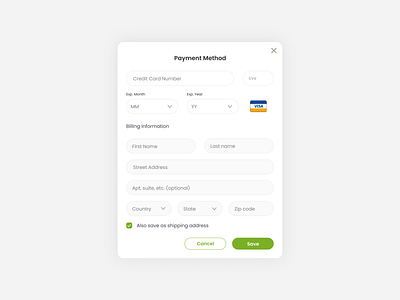 Add Payment Method - Modal add card address bank billing button clean creditcard dashboad design input box minimal modal payment payment method popup ui ux visa card