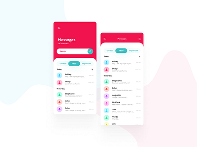 Messaging App UI application branding cards graphic illustration messages minimal mobile ui