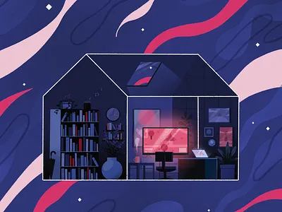 Stay Home blue home house illustration illustration design ipad isolation plants procreate stayhome switch