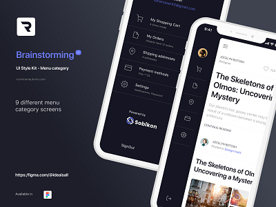 Brainstorming UI Style Kit - Menu category app design figma figmadesign flat menu menubar menudesign ui ux