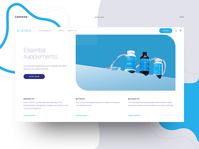 BodyBio (Homepage) - Conspire - 04 clean e commerce shop interface landing layout medical care minimal pharmaceutical shopify theme supplements template typography ui ux web design