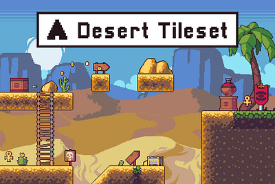 Desert Game Tileset Pixel Art 2d fantasy game game assets game design gamedev indie game pixel art pixelart platformer