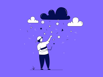 Data Cloud 2d business character clean cloud data design flat illustration lineart minimal purple vector