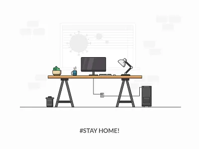 Home office 2020 2020 trend corona coronavirus design desktop home homeoffice illustraion illustrator minimalist office stay home stay safe virus workfromhome
