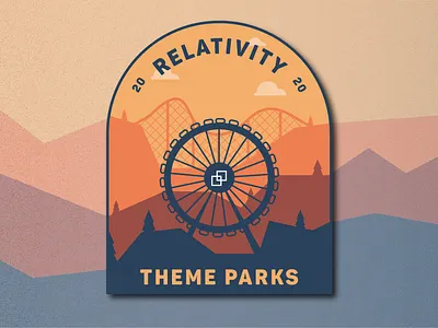 Relativity Theme Parks Badge art badge blue challenge design dream ferris wheel fun illustration illustrator logo orange red roller coaster texture theme park trees vector work yellow