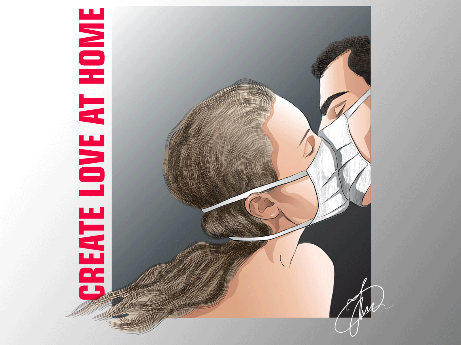 create love artwork couple digitalart flowers graphic hugs illustration kiss kissing love lovers mask quarantine stay safe stayhome