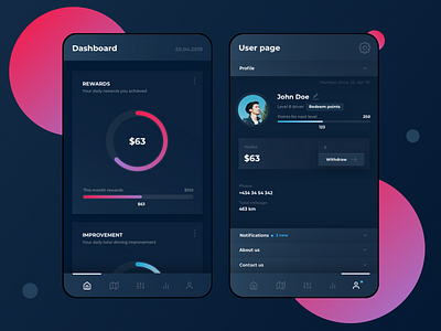 Driving rewards mobile app app app design cars dark dark app dark mode dark theme dark ui driving gps gps tracker mobile mobile app mobile app design mobile design mobile ui reward rewards tracking tracking app