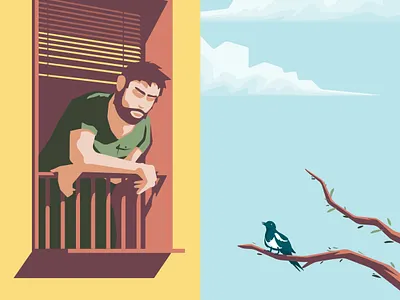 Quarantine friend bird flat illustration vector
